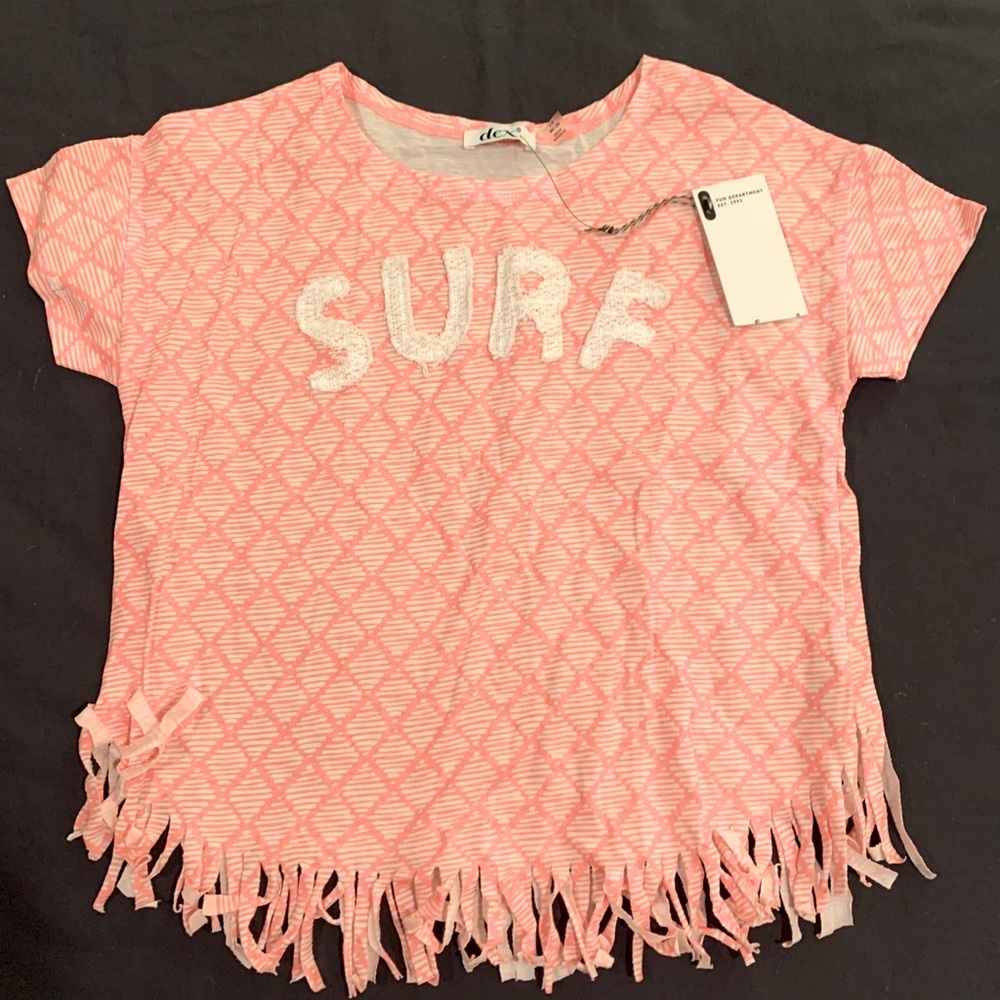 Fringe Peach Top with SURF text